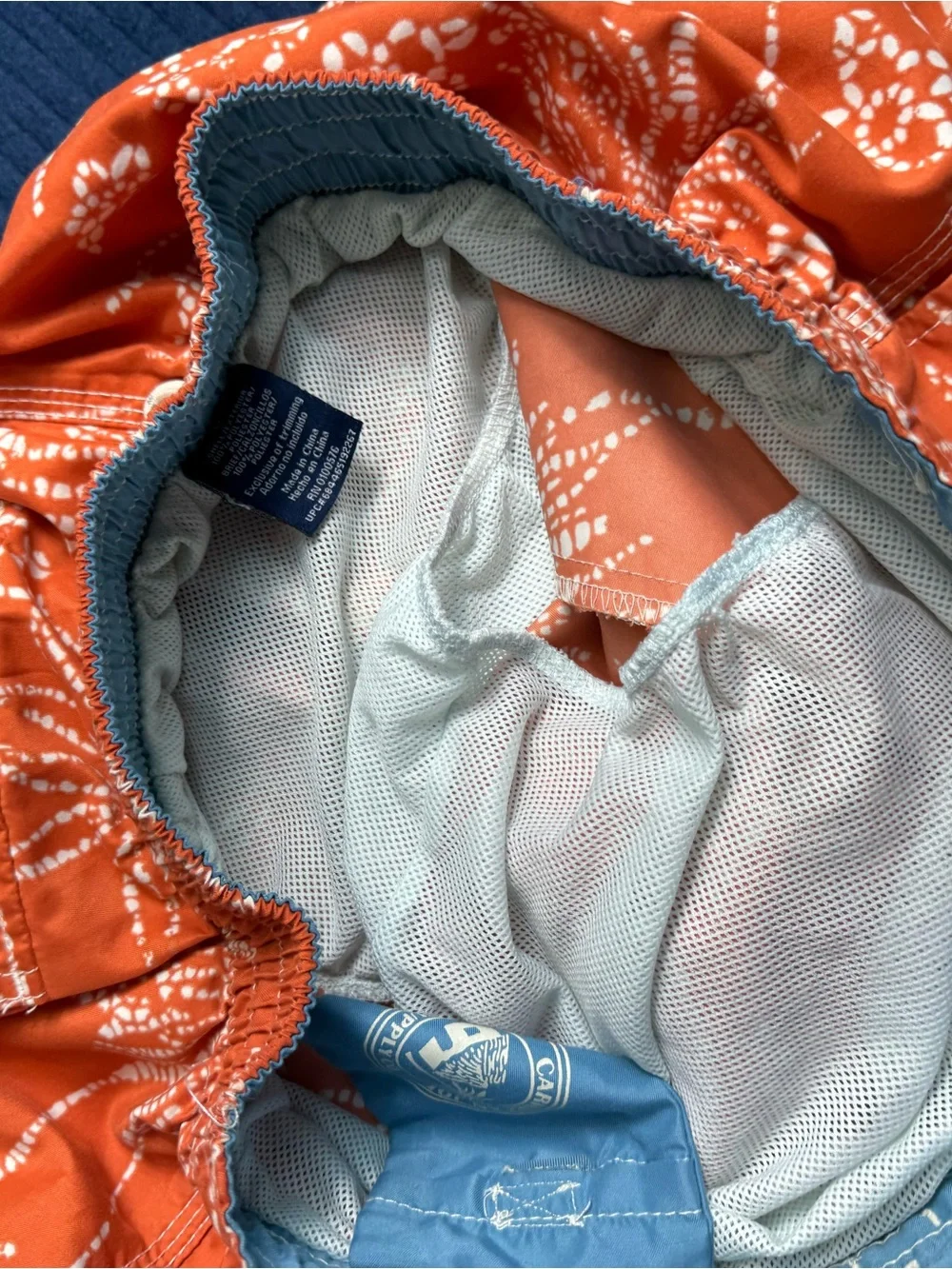 Caribbean Joe Orange Tropical Print Men's Swim Trunks
